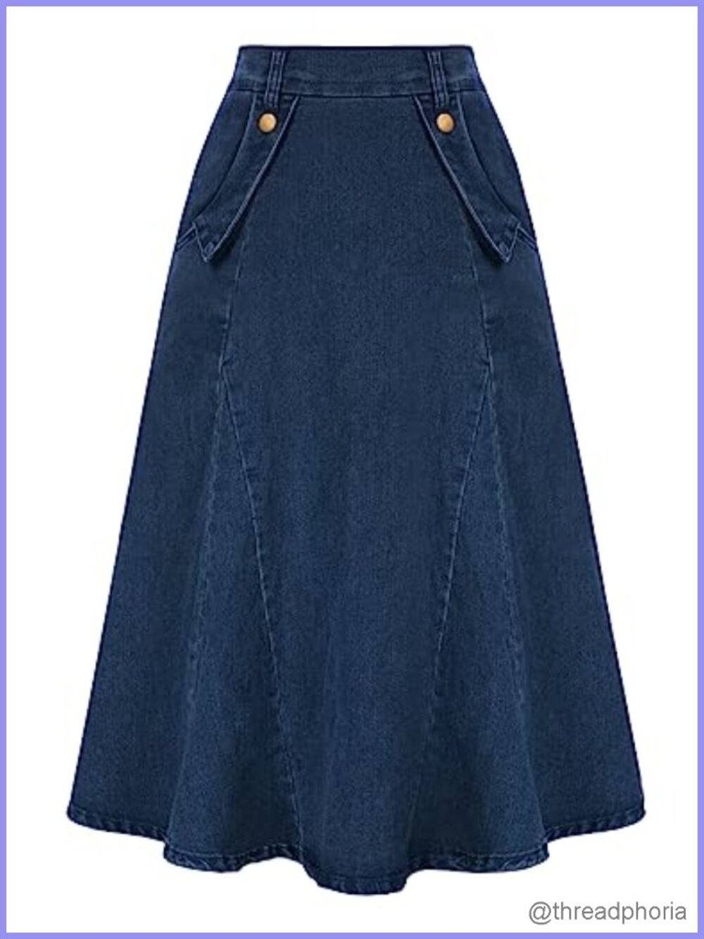 Belle Poque Denim Midi Skirt High Waist A-Line with Pockets
